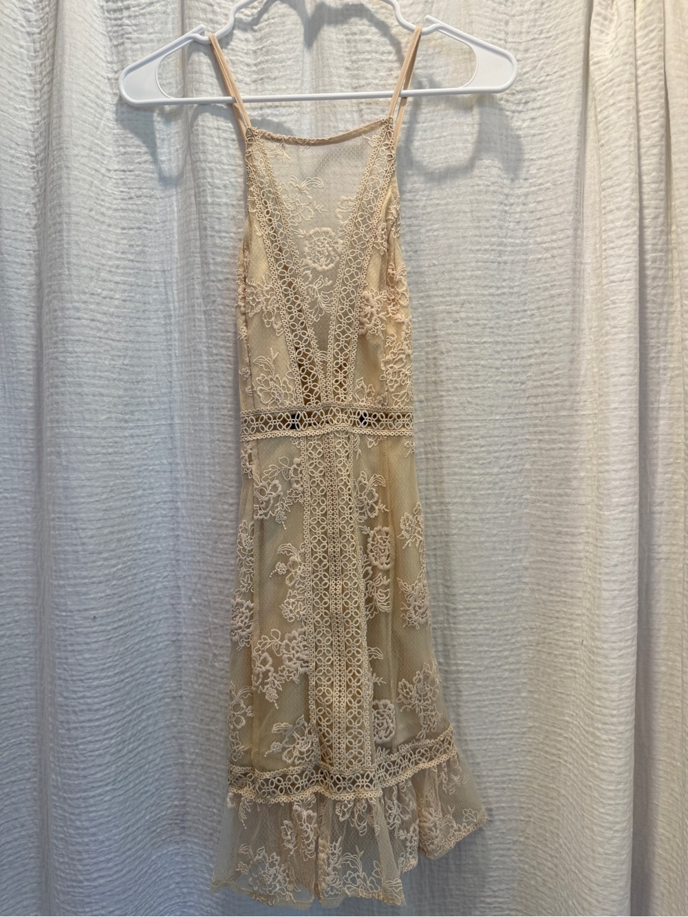 Forever 21 Salt Canyon Boho Lace Embroidered Mesh Mini Dress Cream S